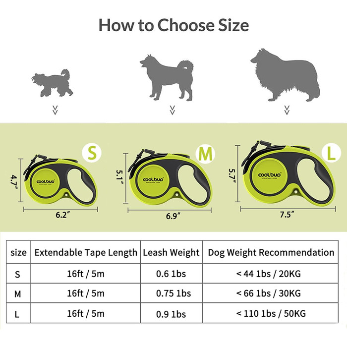 Висувна поводок для собак, 4.6 м, для собак маленьких, середніх та великих порід (до 110 кг), міцний поводок з блокуванням та гальмом, великий, зелений