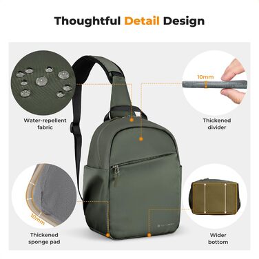 Сумка для камери K&F Concept, фоторюкзак через плече, водонепроникний, для DSLR/SLR камер, об'єктивів (5 літрів, зелений)