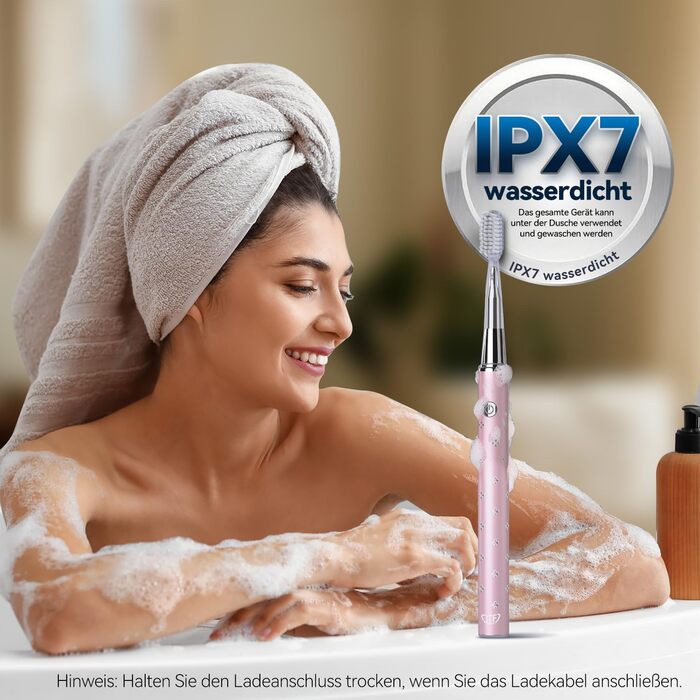 Електрична звукова зубна щітка JTF з очищувачем язика, 8 насадок, 5 режимів, функція пам'яті, таймер 2 хв, IPX7, швидка зарядка (3 год), для дорослих (блакитна), з додаванням алмазного порошку