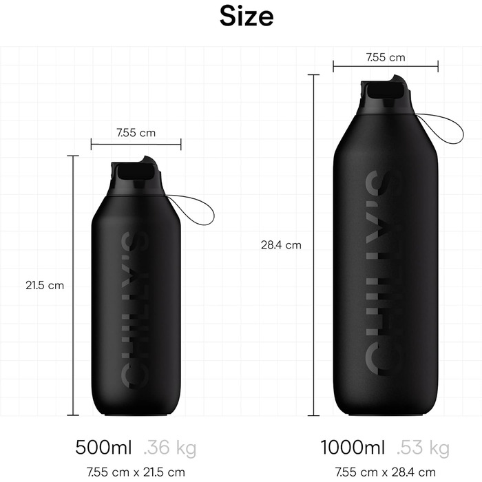 Chilly's Series 2 Flip Bottle - Thermos flask with sport cap, telescopic straw, and nylon carry loop - stainless steel bottle with easy flip opening, straw cleaning brush included