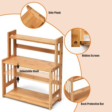 GIANTEX 3-Tier Bamboo Spice Rack, Corner Kitchen Shelf Organizer, Wooden Spice Stand Natural, Standing Kitchen Spice Rack, Kitchen Shelf System Spice Organizer Kitchen Organizer for Kitchen