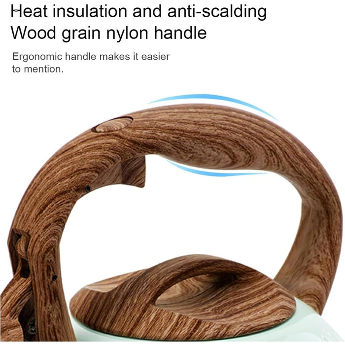 Чайник індукційний 3L з нержавіючої сталі з свистком, для плити, з дерев'яною ручкою, Off White