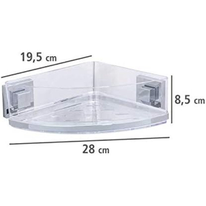 WENKO Vacuum-Loc Bathroom Corner Shelf Quadro UNO, With Removable Bowl, Mounting Without Drilling, Stainless Steel/Plastic, 28 x 8.5 x 19.5 cm