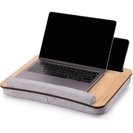 Підставка для ноутбука Vigo Wood з подушкою, портативна, дерев'яна, для дому та офісу, з м'якою підкладкою для зап'ястя, сумісна з ноутбуками та планшетами (волоський горіх, дуб & сірий)