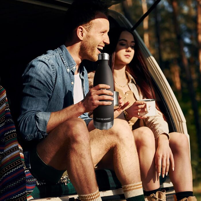 Термос-пляшка 750 мл, з нержавіючої сталі, BPA-Free, для спорту, подорожей, дітей, на відкритий простір, з вакуумною ізоляцією, витримує газовані напої, витік захищений, темно-зелений (1000 мл, чорний)