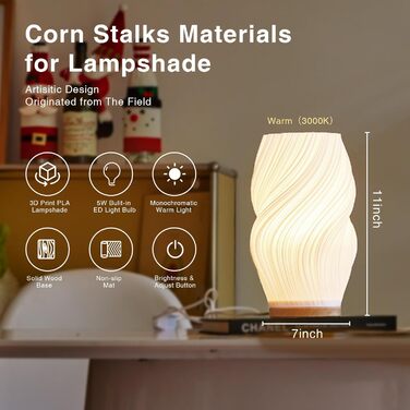 Стійлова лампа Dawnwake для спальні та вітальні з дерев'яним цоколем, LED-освітлення