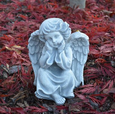 gartendekoparadies.de Angel Grave Angel, Stone Figure H. 21 cm, 4 kg, Grey, frost-proof made of cast stone for outdoor use