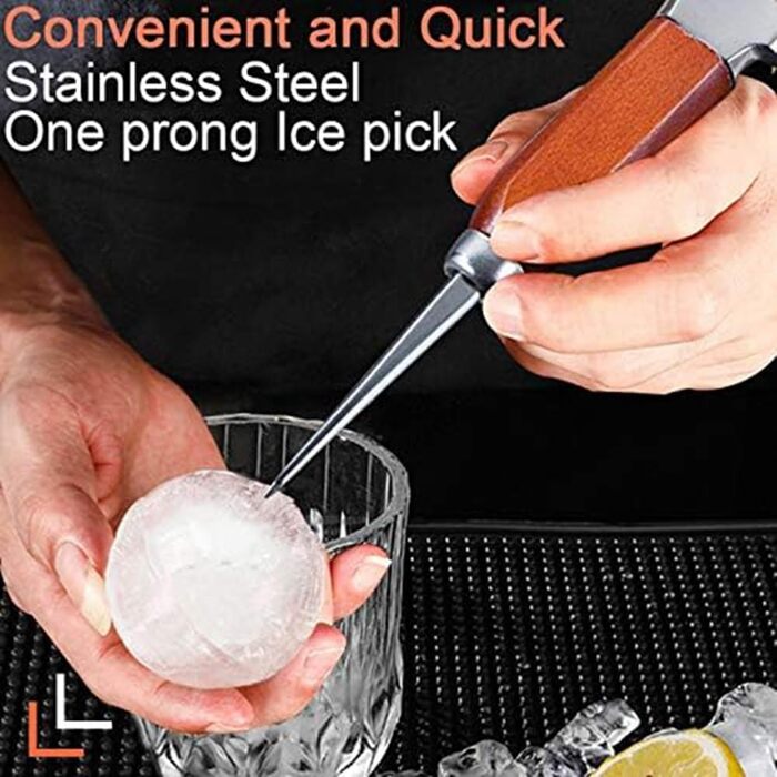 Ice Pick Set with Wooden Handle - Perfect for Bars and Bartenders - Ice Crusher and Tongs Kit - Best Carving Tool for Cocktails and Drinks