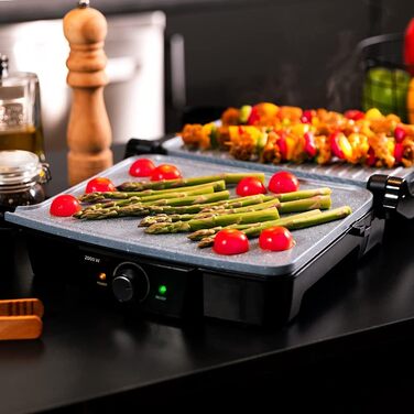 Електричний гриль Cecotec Rock'n Grill 1500 Take&Clean Stone з покриттям RockStone, знімні та придатні для миття в посудомийній машині пластини, 180º відкривання, плаваюча верхня пластина (2000 Вт, гриль та гриль-плита)