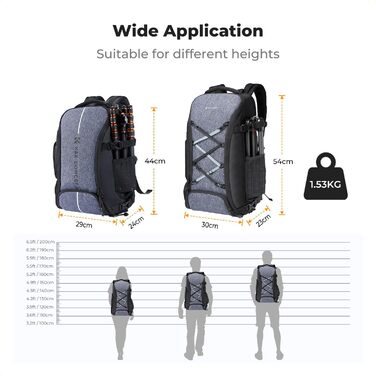 Рюкзак для камери K&F Concept 30L, водонепроникний, з захистом від дощу, для DSLR/SLR, 16