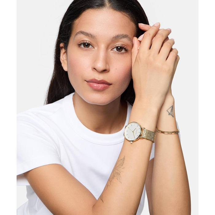 Жіночий годинник Tamaris на кварцовому механізмі, аналоговий, 36 мм, з браслетом з нержавіючої сталі, з блискітками, водостійкий 3 ATM (золотий сітковий блиск)