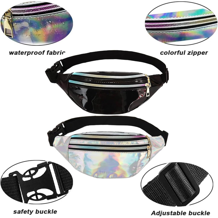 Світловідбиваюча поясна сумочка-фенні-пек, металік, водонепроникна, для жінок, чоловіків, дітей, подорожей, бігу, фестивалів, вечірок (срібляста)