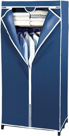 WENKO Air Wardrobe, practical fabric wardrobe for dust-free storage of textiles, stable metal frame, easy assembly, breathable non-woven material, 75 x 150 x 50 cm, Navy (with shelf)