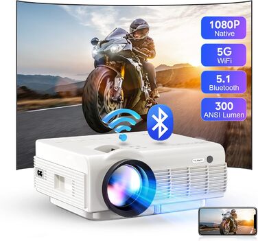 Beamer YEZMEK 5G WiFi Bluetooth: Міні проєктор LED 1080P Full HD з підтримкою 4K, HDMI, USB, TF для дому та кіно