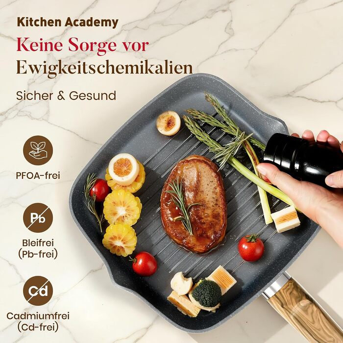 Набір посуду Kitchen Academy, 17 предметів, каструлі та сковороди з антипригарним покриттям для індукційних плит (Сірий)