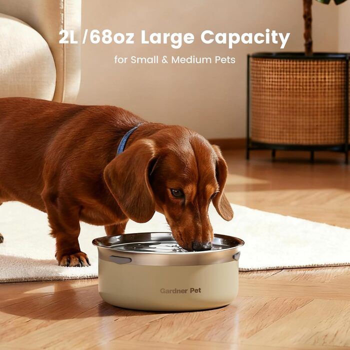 Миска для води для собак Garder Pet без облизування, нержавіюча сталь, проти протікання, запобігає ковтання, для великих собак, для використання в приміщенні та на вулиці, (2л, білий)