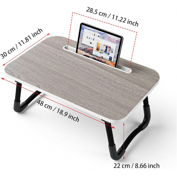 Столик для ноутбука на ліжко - Laptoptisch 48 x 30 см, сірий. Підходить для їжі, читання, роботи та відпочинку в ліжку, на дивані або в офісі.