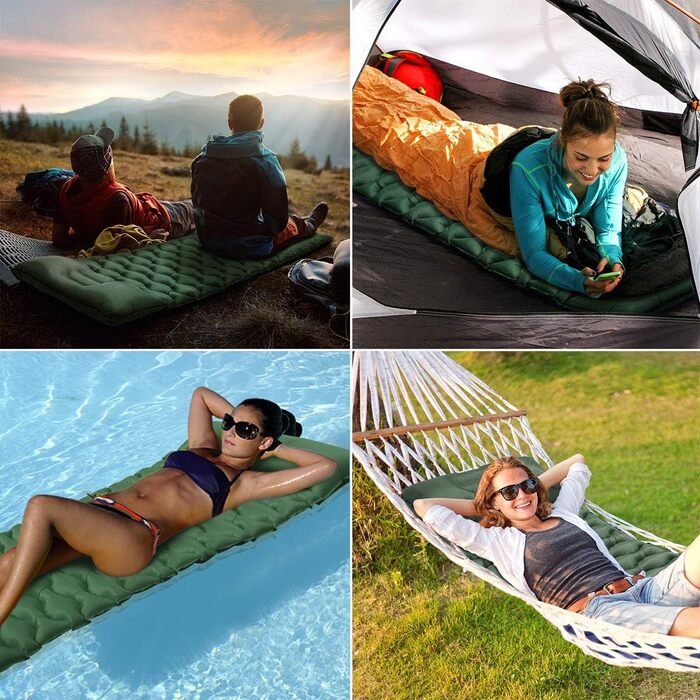 Isomatte Camping Ultralight Inflatable Sleeping Pad with Pillow - Waterproof Folding Air Mattress for Camping, Hiking, Travel & Backpacking (Green)