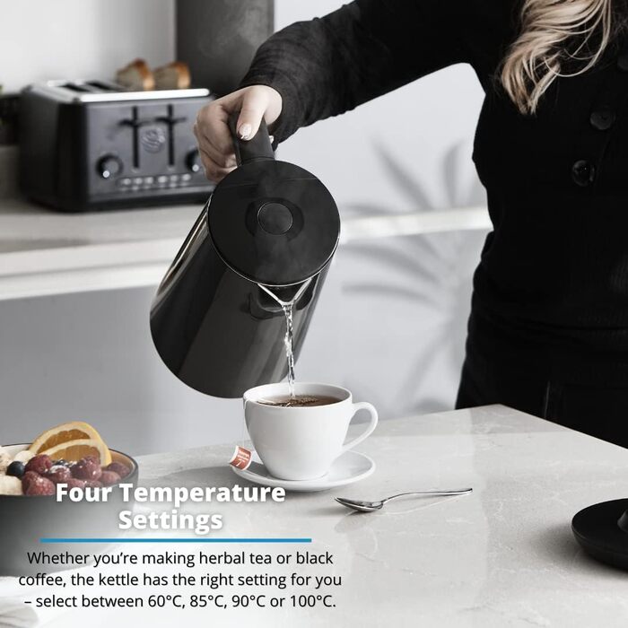 Чайник електричний Swan Alexa WIFI, 1.5L, з регулюванням температури, чорний, бездротовий, LED-touchscreen, підігрів, Cool Touch, ізольована сталева стінка, 1800W, SK14650BLKNEU (uk_Plug)