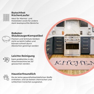 Килимок для кухні MIQNA, чорний, нековзкий, праний, 80x200 см, з малюнком ложки