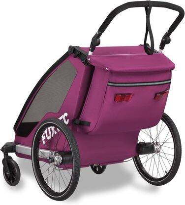 Фуктек Причіп для велосипеда Sportfux на 2 місця, з сумкою, світловідбивачами, ручкою-штовхачем, захистом від дощу та сонця, складний, фіолетовий FX-FA1