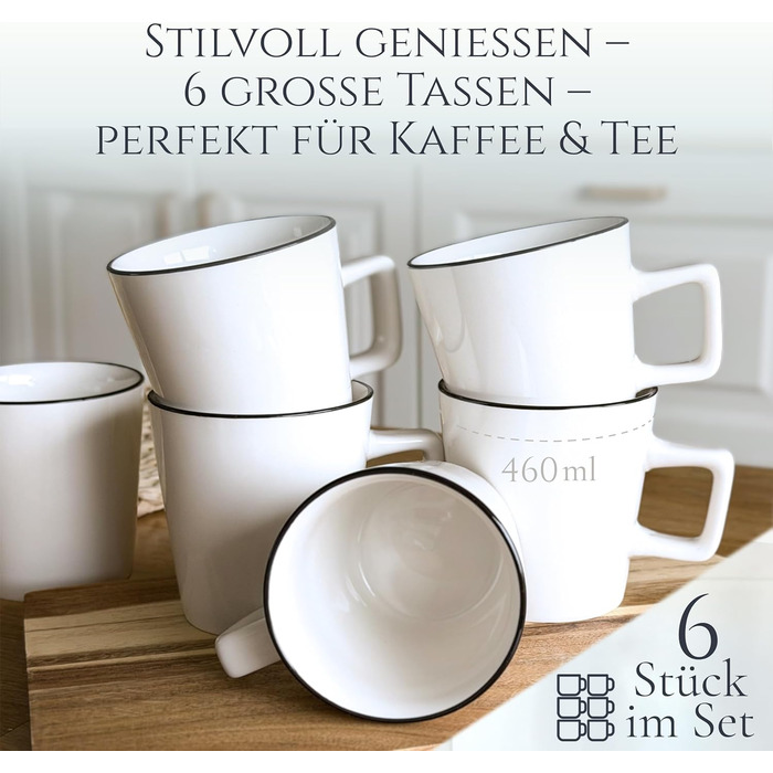 Набір посуду з порцеляни Pure Living на 6 осіб (24 шт.) з чорним контуром, білий, Tafelservice, TESTSIEGER