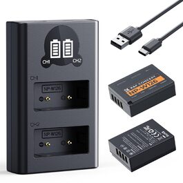 Акумулятор K&F Concept NP-W126/NP-W126S для Fujifilm (1300 mAh x2) + Зарядний пристрій Type-C/Micro-USB