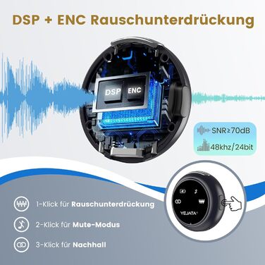 Мікрофон 2-в-1 для iPhone та Android з шумозаглушенням, кейс на 40 годин, магнітна застібка та кріплення для інтерв'ю, жовтий, 25 метрів