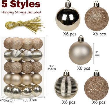 5 см золоті новорічні кулі-орнаменти для ялинки, 30 шт. (стійкі до пошкоджень, пластик)