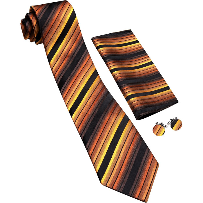 Чоловіча краватка з бавовни Barry.Wang, краватка з кишеньковим хустиною та запонками, набір краваток у клітинку, святкова краватка для весілля (чорний та золотий)