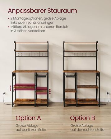 Полиця для кухні VASAGLE з розетками, 40x90x165.5 см, коричневий та чорний, KKS031K11