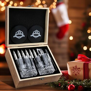 Набір віскі Exreizst: 2 склянки, 8 охолоджувачів, дерев'яна коробка | Подарунок для чоловіків