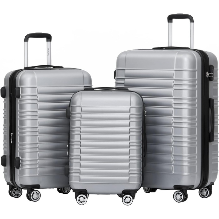 Чемодан BEIBYE 2088: жорсткий, ручний, валіза-тележка, 14 кольорів (срібний, набір)