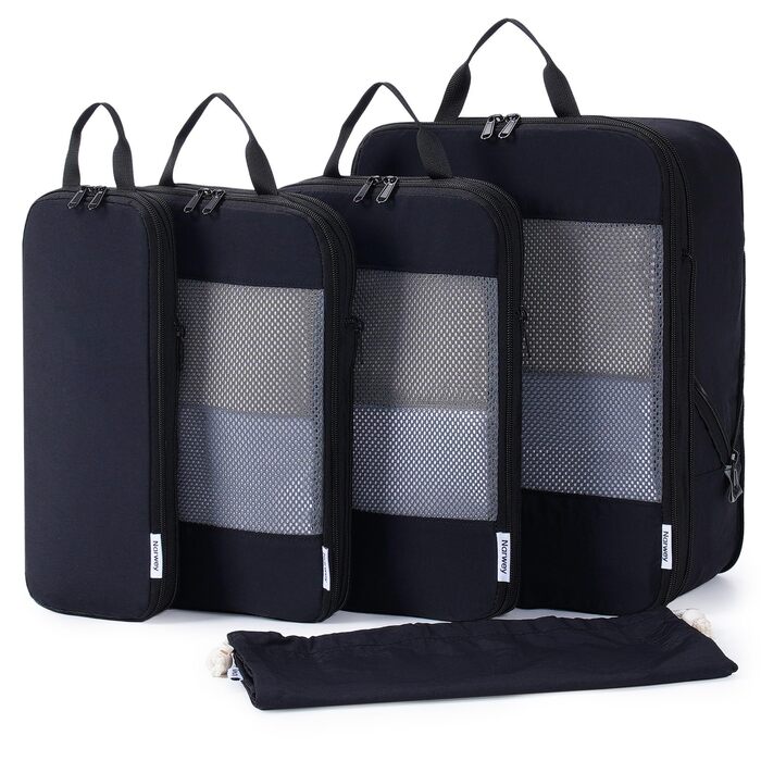 Набір для організації багажу Narwey (5 шт.) - компресійні куби для подорожей, чорний