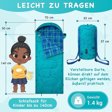 KingCamp Kids Sleeping Bag - Winter Warmth & 3-4 Season Comfort for Camping & Trekking - 170x70cm, 7°C Rating