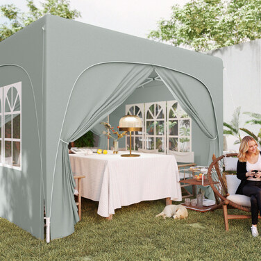 Outsunny 3x3m Gazebo, Water-Resistant, Stable, Winter-Proof, Pop-Up Folding Gazebo, UV Protection 50+, Foldable Party Tent, Garden Tent with 4 Side Walls, Bag, Garden Gazebo for Camping, Garden, Light Gray | Aosom