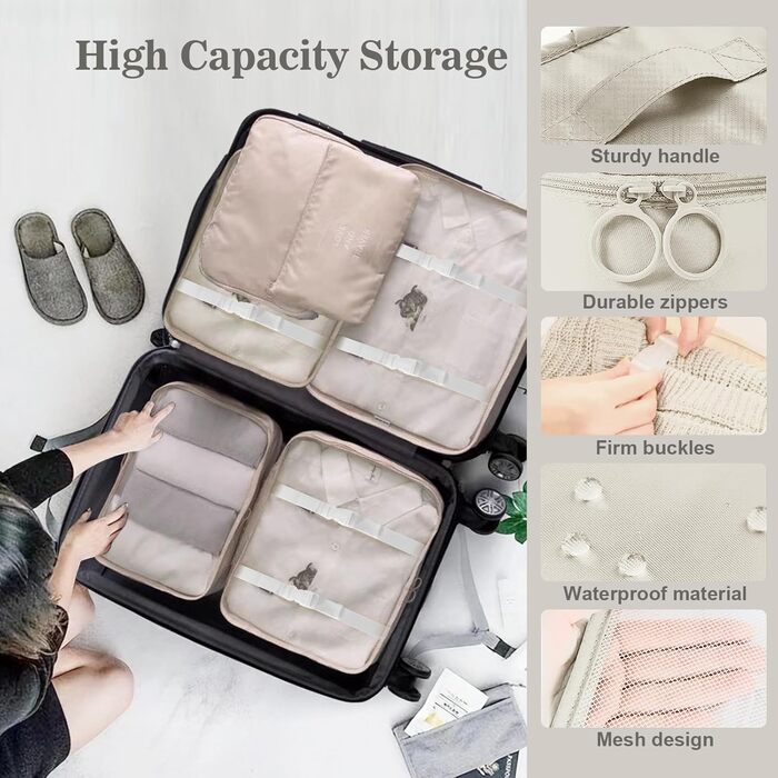 Набір органайзерів для валіз GIBOHOM, 15 шт. Packing Cubes, водонепроникні сумки для одягу для подорожей, Travel Organizer, бежевий