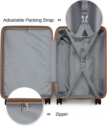 Набір валіз KONO 4 в 1 з косметичкою, ABS, великий, середній, маленький, з TSA замком (кремовий білий)