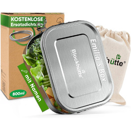 Log Cabin Personalized Stainless Steel Lunch Box with Engraving - 800 ml - Lunch Box with Name, Bento Box for Children, Lunch Box with 3 Compartments, Meal Prep Boxes, High-Quality, Customizable Lunchbox