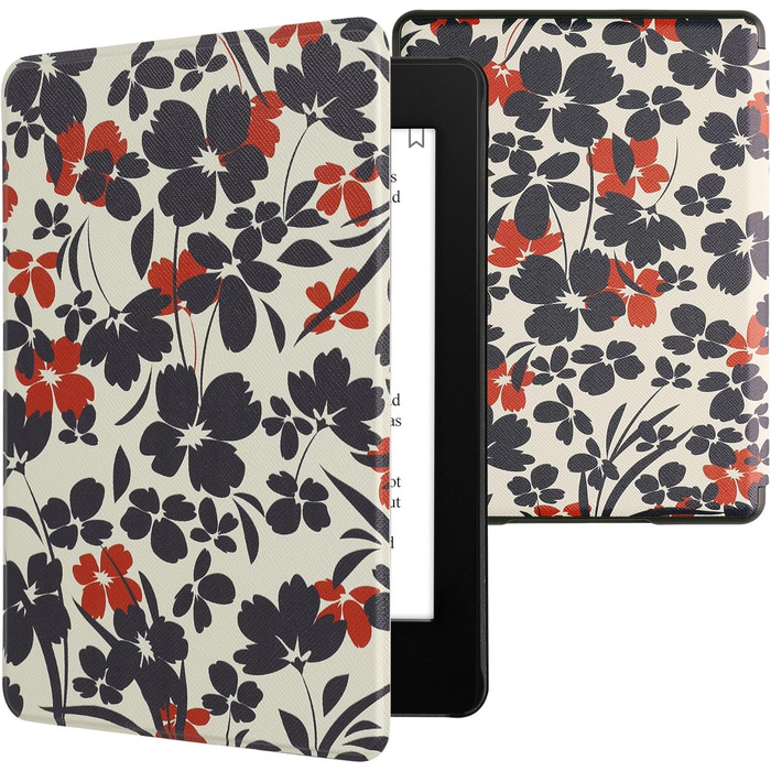 Чохол-книжка kwmobile для Amazon Kindle Paperwhite 11 (2021) - квітковий дизайн, магнітний замок, синьо-червоно-білий, захисний для електронного читача Kindle Paperwhite 11. Generation 2021
