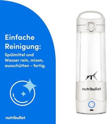 Nutribullet Immersion Blender, Immersion Blender, 475ml BPA-free, Mini-Mixer, Multi-Function Blender, USB-C Charger, over 15 blending cycles, White, NBP003W Portable White
