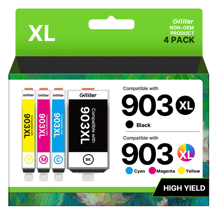 Комплект картриджів Glliter 903XL для принтерів HP OfficeJet Pro 6950, 6960, 6970, 6974 (чорний, блакитний, пурпуровий, жовтий), 4 шт.