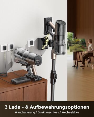 Бездротовий пилосос Proscenic P20 з функцією миття, 70KPa, 70 хв, 680W, самостійна док-станція, фільтр 6 шарів, 1,5л, для килимів та шерсті домашніх тварин, Aurum Black