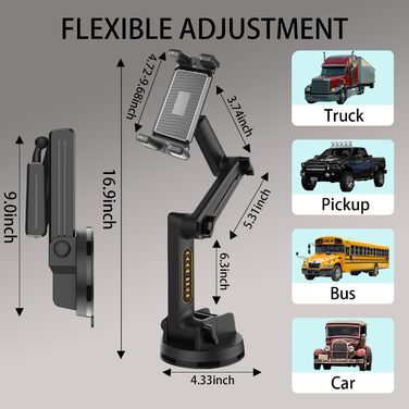 Тримач для планшета на вантажівку, авто, панель приладів, лобове скло. Довгий 43см кріплення з супер присоском. Сумісний з пікапами, комерційними вантажівками та планшетами