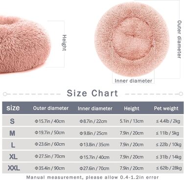 М'яке кругле ліжко для собак та котів з плюшу - Donut. Зручне ліжко-корзина для собак, котів та інших домашніх тварин. Можливі розміри: S/M/L/XL/XXL (XXL-80cm). Розмір L: 50 x 50 x 20 см, Рожевий.