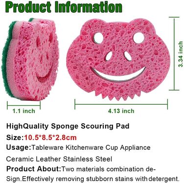 SmilePowo 12-Piece Scrub Sponges, Large Sponges, Double-Sided, Multifunctional, Premium Cleaning Sponges, Dishwashing Sponge for Durable Scrub Sponges, Bathroom, Dishes, Furniture, Kitchen Sponge