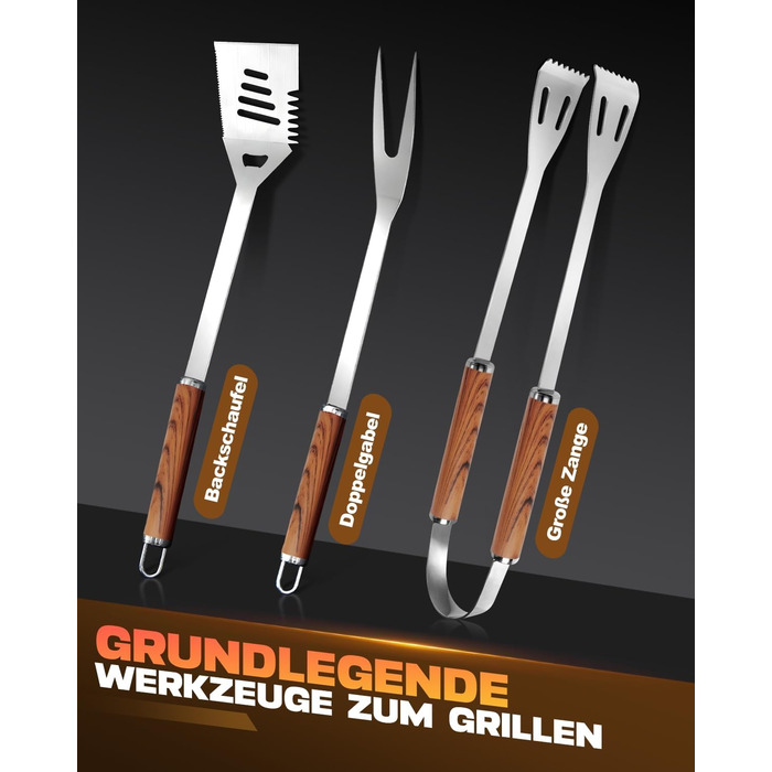 Набір гриль-посуду з нержавіючої сталі з чохлом, 3 шт. | Набір для барбекю, гриль, кемпінг