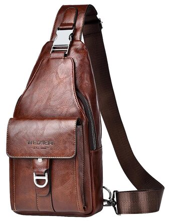 Чоловіча шкіряна сумка через плече, нагрудна, водонепроникна, для подорожей, велоспорту, кемпінгу (темно-коричнева)
