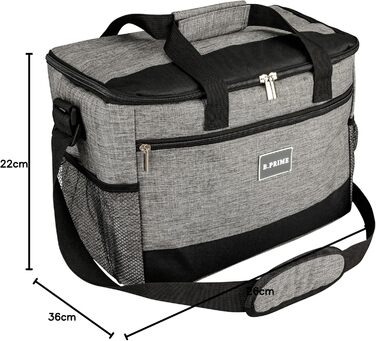 Термосумка B.PRIME 20L Classic Grey - Ізоляційна сумка для пікніка, подорожей та кемпінгу 36x26x22 см