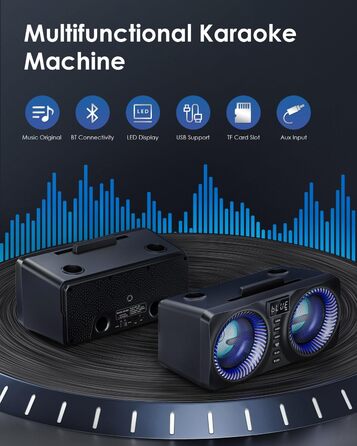 Караоке система All-in-One з Bluetooth, 2 мікрофонами та акустикою 30W, PA система для вечірок (Чорний)